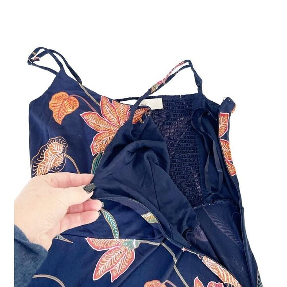 Loft Woman's Sz 0 Blue Floral Smocked Back Strappy Midi Dress - Picture 8 of 9